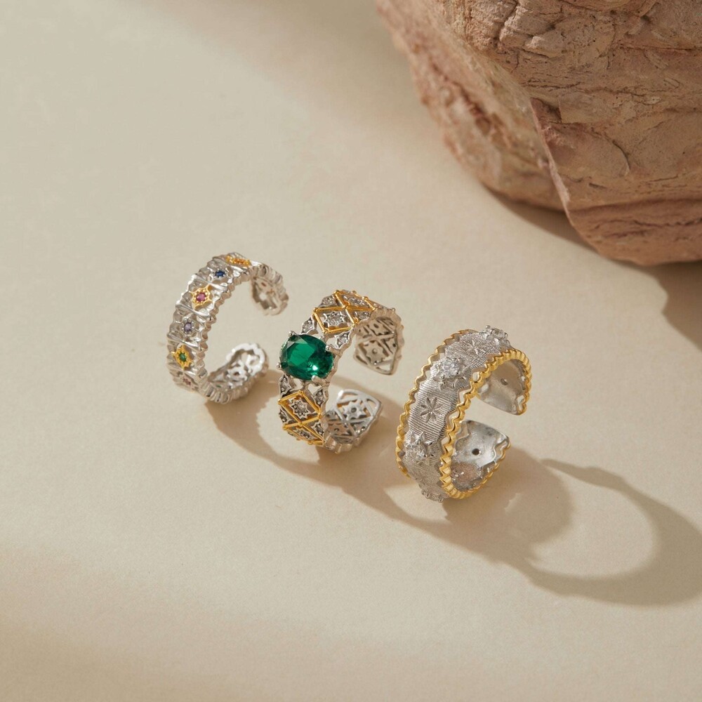 Sterling Silver Floral Multicolor Crystal Adjustable Ring Museori - Picture 3 of 4